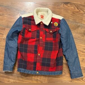 Tootsa MacGinty 6-8 years cozy denim and plaid fluffy lined jacket EUC